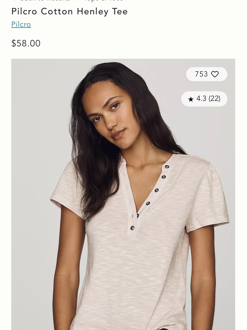 Anthropologie Pilcro Light Beige Cotton Henley with Button Placket